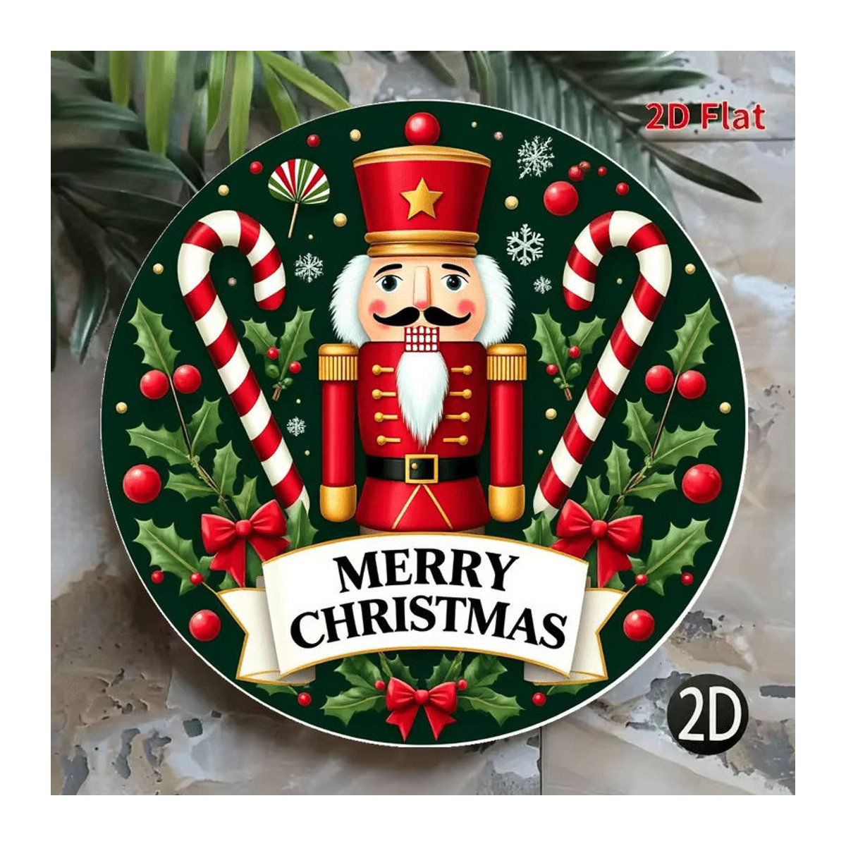 Potdemiel Vintage Weihnachts Wandkunst aus Metall, rundes und rahmenloses Schild in Mehrfarbig, Durchmesser: 52,8 cm - Bild 6