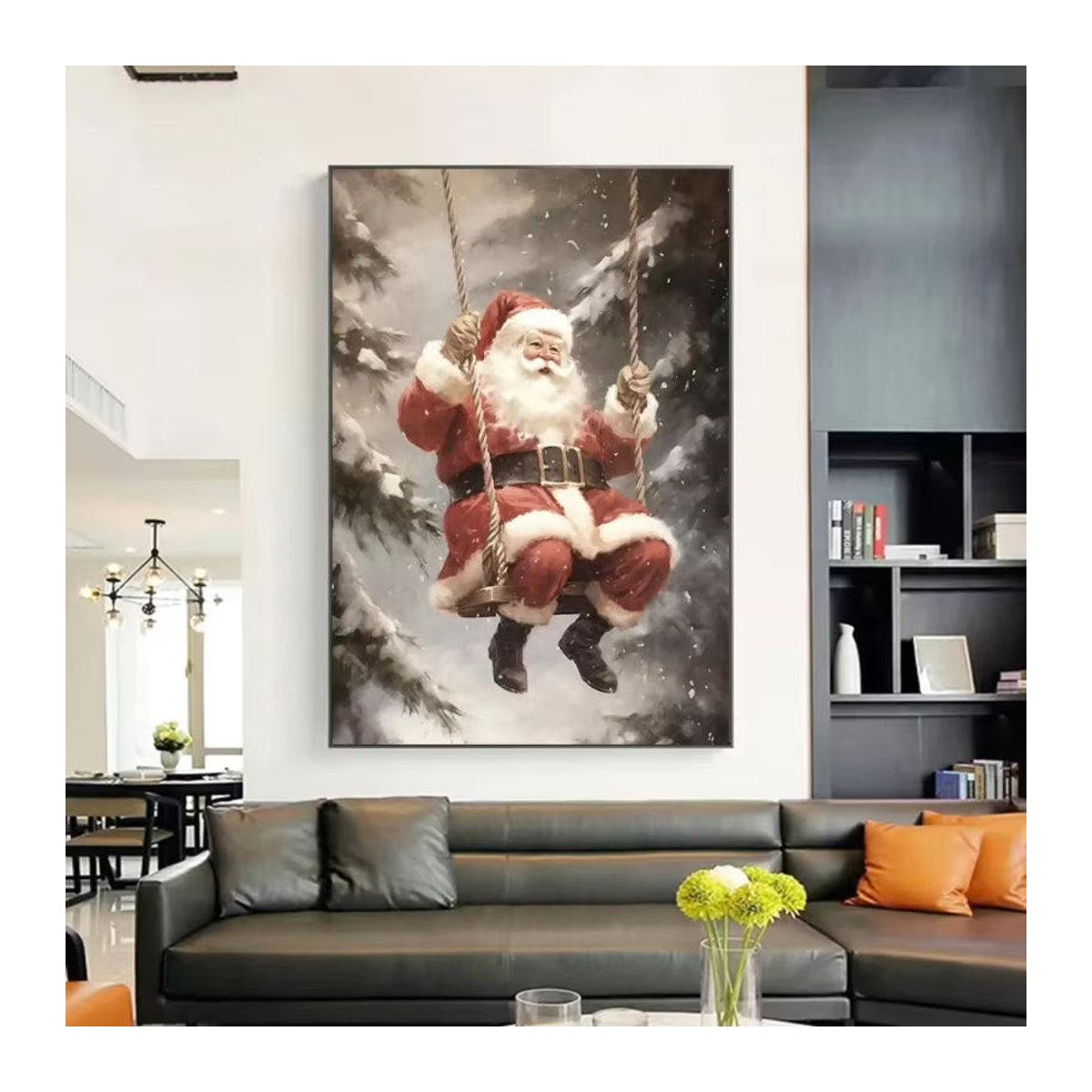 Potdemiel Vintage Weihnachtsmann Wandkunst Leinwandmalerei mit Lebkuchenmotiven in Mehrfarbig - Bild 2