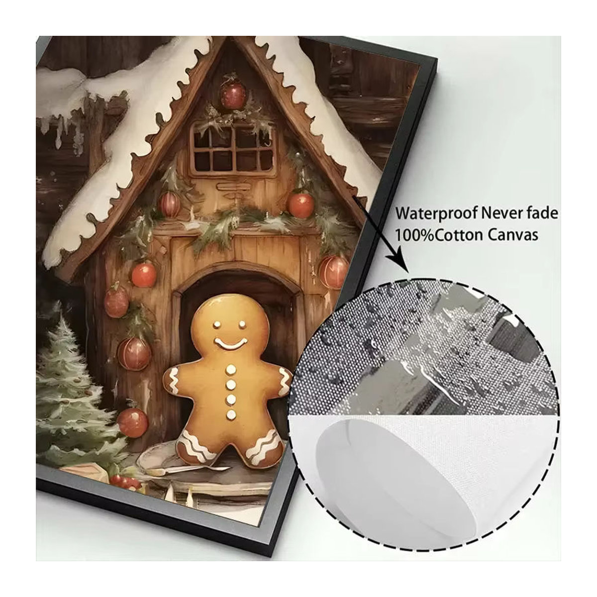 Potdemiel Vintage Weihnachtsmann Wandkunst Leinwandmalerei mit Lebkuchenmotiven in Mehrfarbig - Bild 3