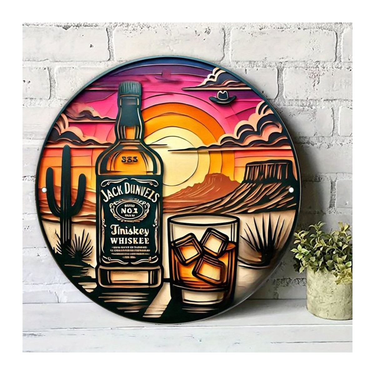 Potdemiel Vintage Whiskey Sunset Metallwandkunst rund, mehrfarbig, Durchmesser: 19,99 cm - Bild 1