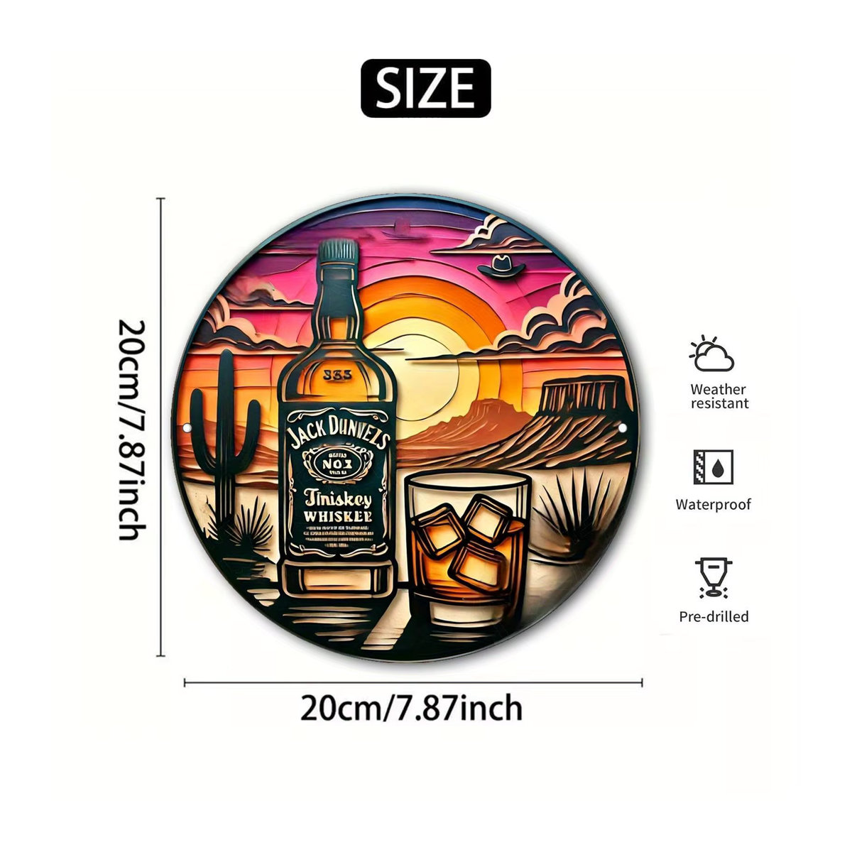 Potdemiel Vintage Whiskey Sunset Metallwandkunst rund, mehrfarbig, Durchmesser: 19,99 cm - Bild 3