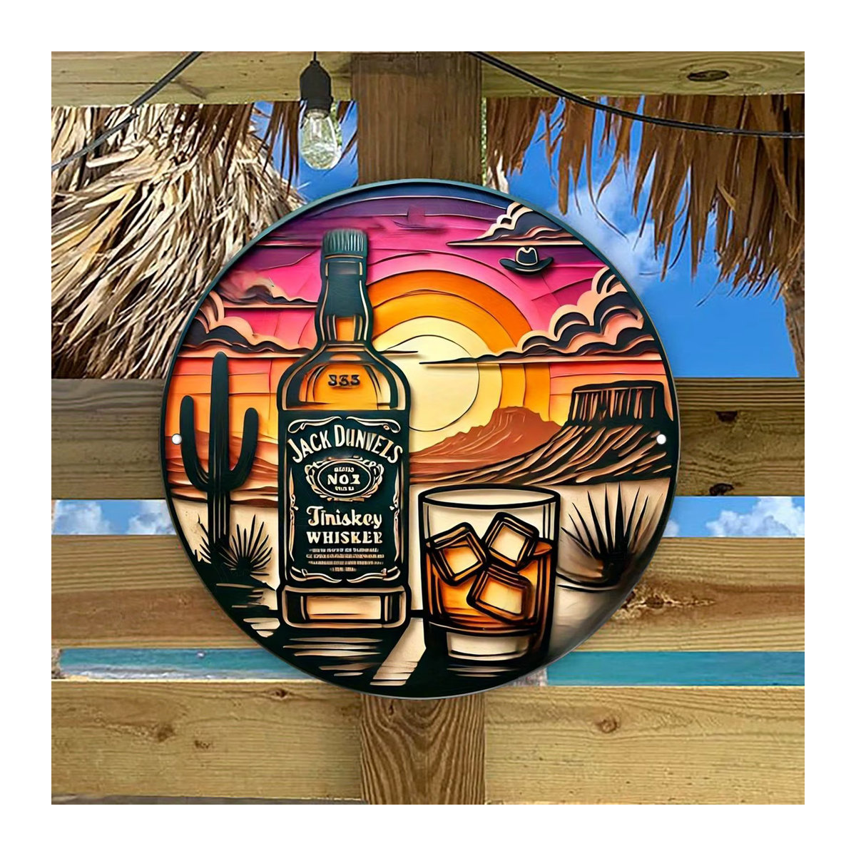 Potdemiel Vintage Whiskey Sunset Metallwandkunst rund, mehrfarbig, Durchmesser: 19,99 cm - Bild 4