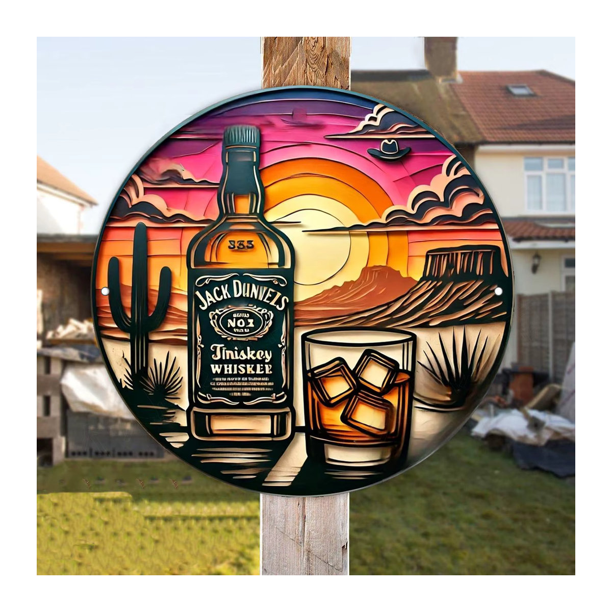 Potdemiel Vintage Whiskey Sunset Metallwandkunst rund, mehrfarbig, Durchmesser: 19,99 cm - Bild 6