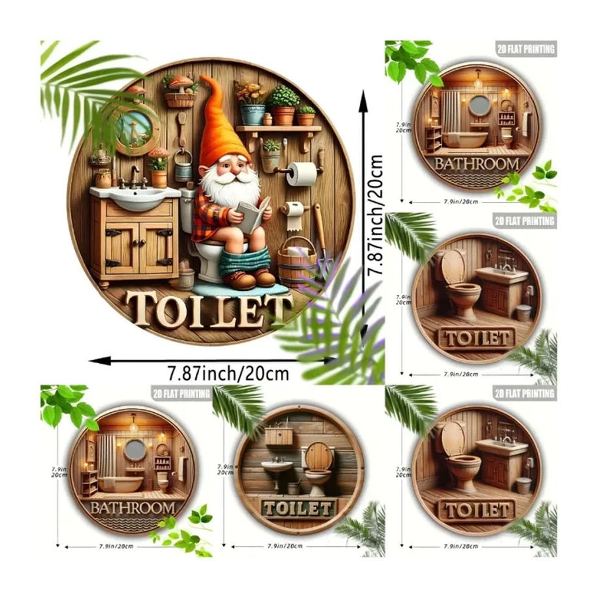 Potdemiel Vintage Zwerg-Toilettenschild aus Holz, rund, mehrfarbig - Bild 1