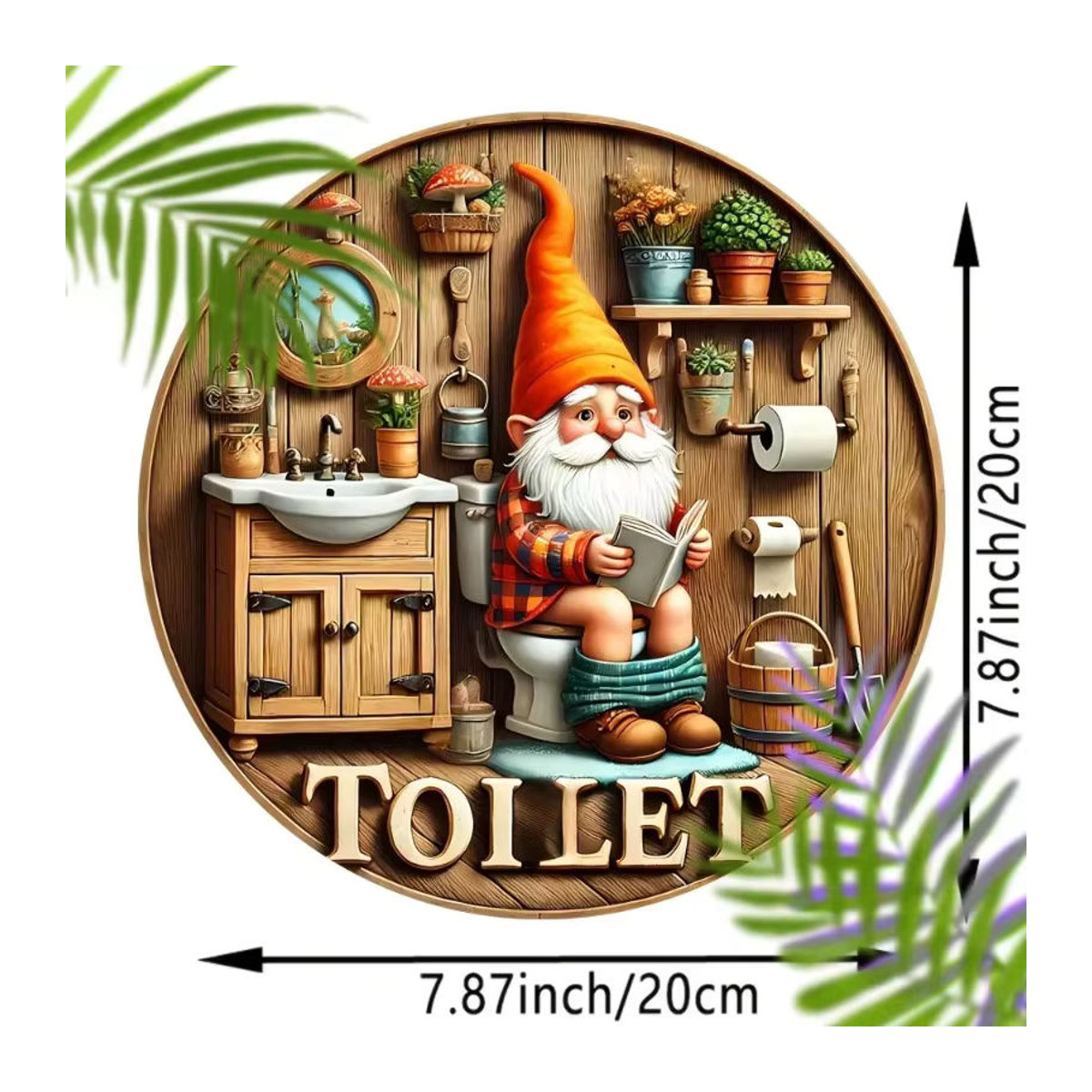 Potdemiel Vintage Zwerg-Toilettenschild aus Holz, rund, mehrfarbig - Bild 3