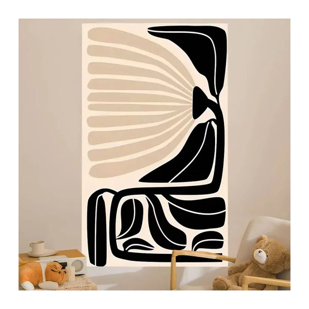 Potdemiel Wandbehang mit abstrakten weiblichen Körperlinien in Beige, minimalistischer Textildruck im Hochformat - Bild 1