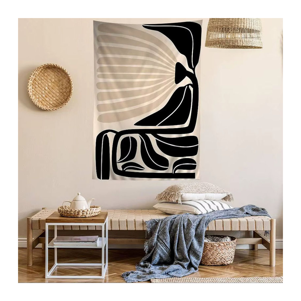 Potdemiel Wandbehang mit abstrakten weiblichen Körperlinien in Beige, minimalistischer Textildruck im Hochformat - Bild 6