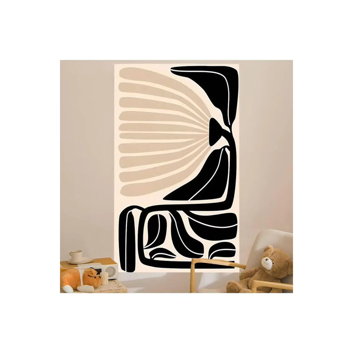 Potdemiel Wandbehang mit abstrakten weiblichen Körperlinien in Beige, minimalistischer Textildruck im Hochformat - Bild 7