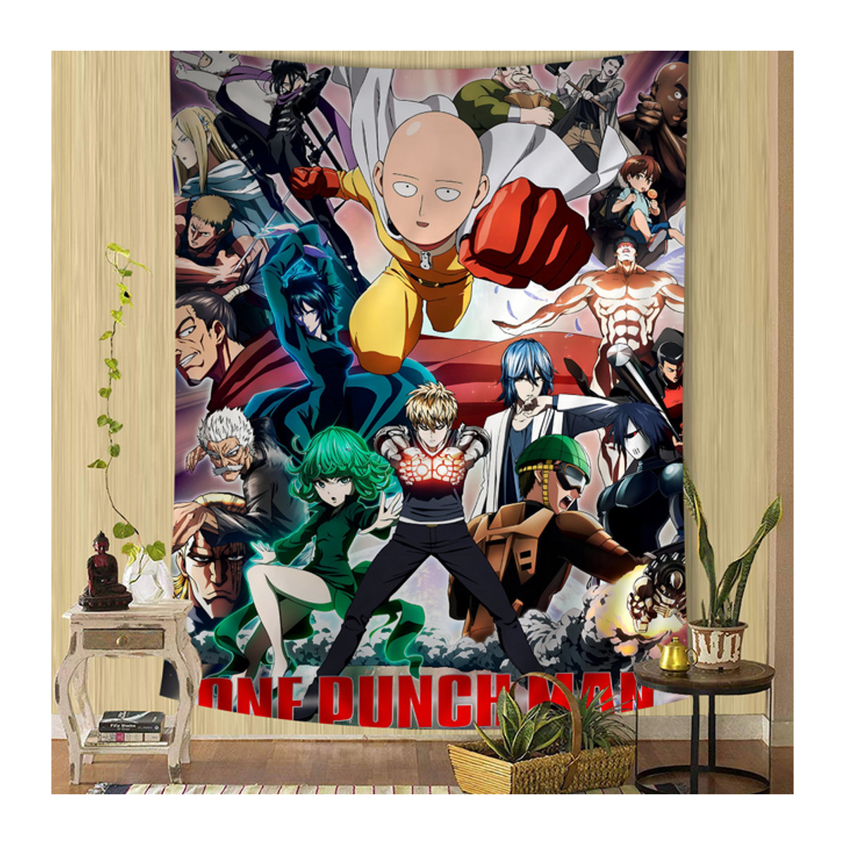 Potdemiel Wandbehang One Punch Man Saitama Cartoon Tapisserie in Mehrfarbig - Bild 1