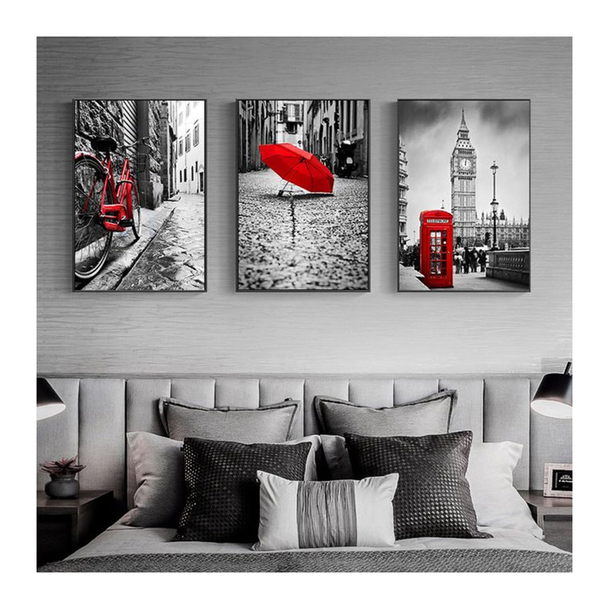 Potdemiel Wandbild City Umbrella Call Box im skandinavischen Stil, mehrfarbige Leinwand als Wandkunst für dein Wohnzimmer oder Salon, Hochformat - Bild 1