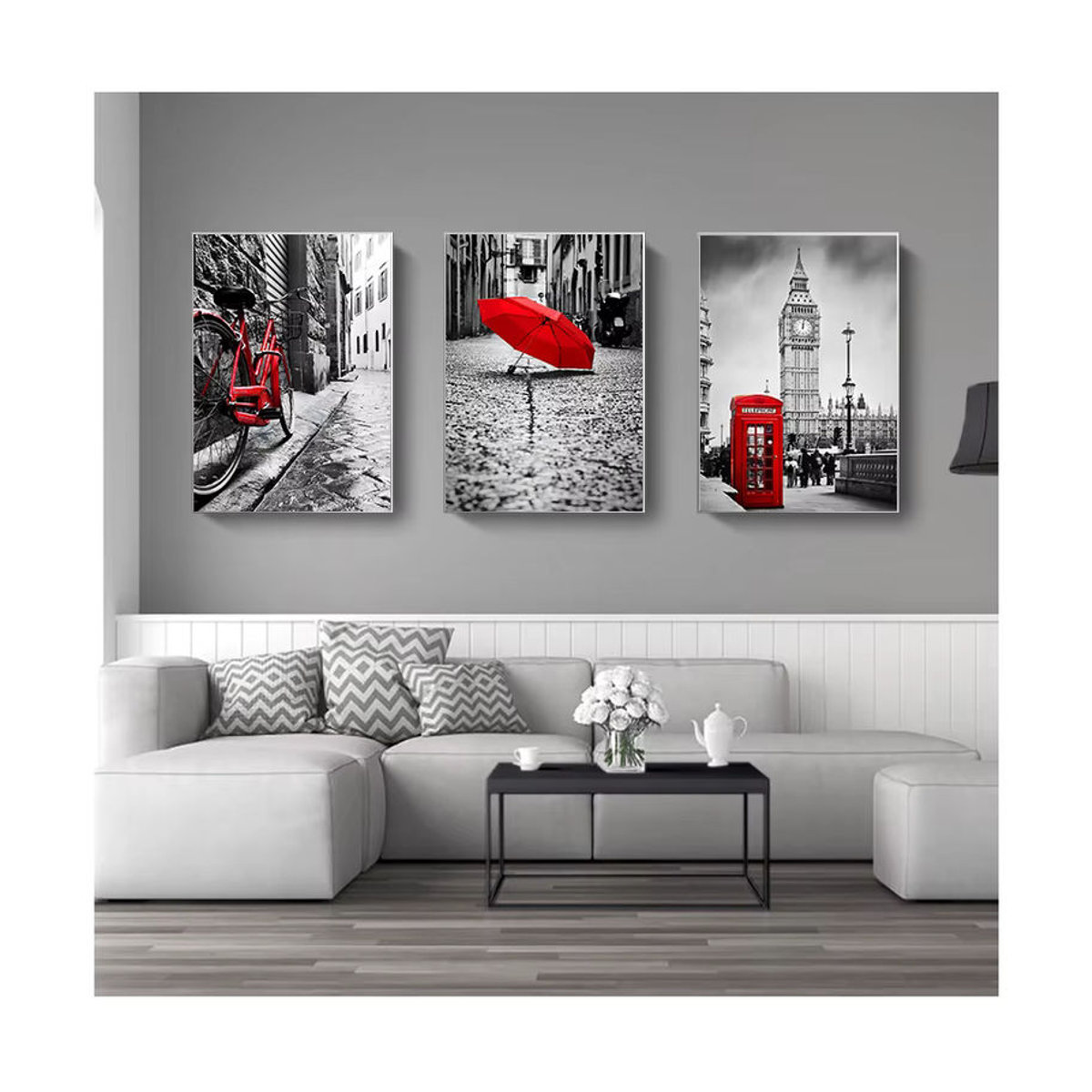 Potdemiel Wandbild City Umbrella Call Box im skandinavischen Stil, mehrfarbige Leinwand als Wandkunst für dein Wohnzimmer oder Salon, Hochformat - Bild 2