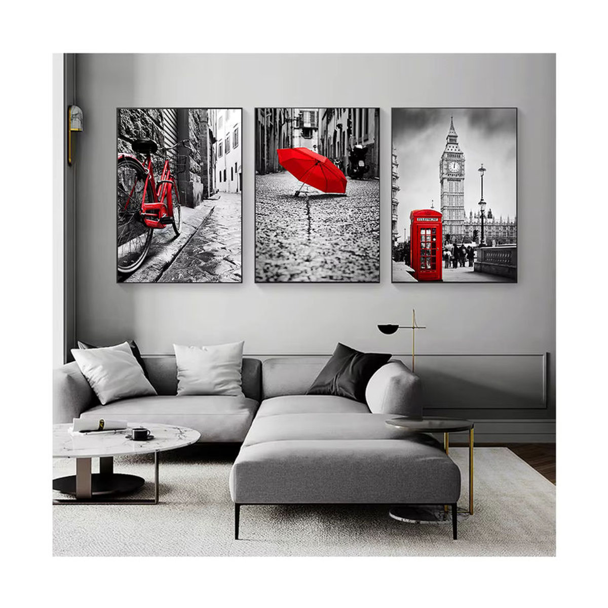 Potdemiel Wandbild City Umbrella Call Box im skandinavischen Stil, mehrfarbige Leinwand als Wandkunst für dein Wohnzimmer oder Salon, Hochformat - Bild 3
