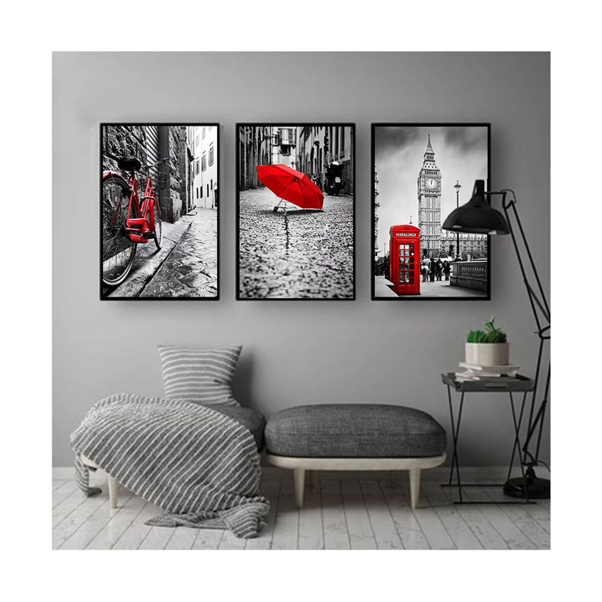 Potdemiel Wandbild City Umbrella Call Box im skandinavischen Stil, mehrfarbige Leinwand als Wandkunst für dein Wohnzimmer oder Salon, Hochformat - Bild 4