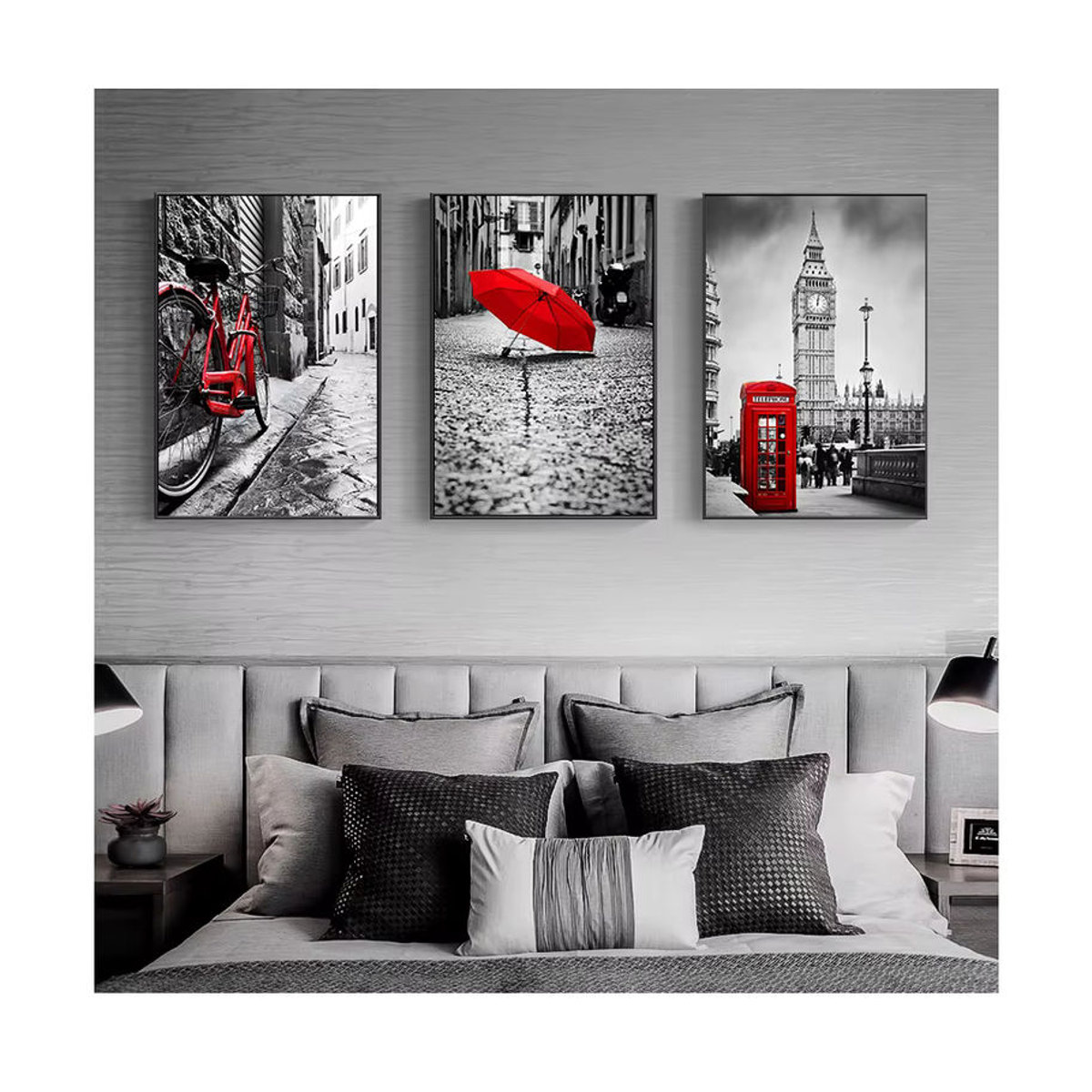Potdemiel Wandbild City Umbrella Call Box im skandinavischen Stil, mehrfarbige Leinwand als Wandkunst für dein Wohnzimmer oder Salon, Hochformat - Bild 5