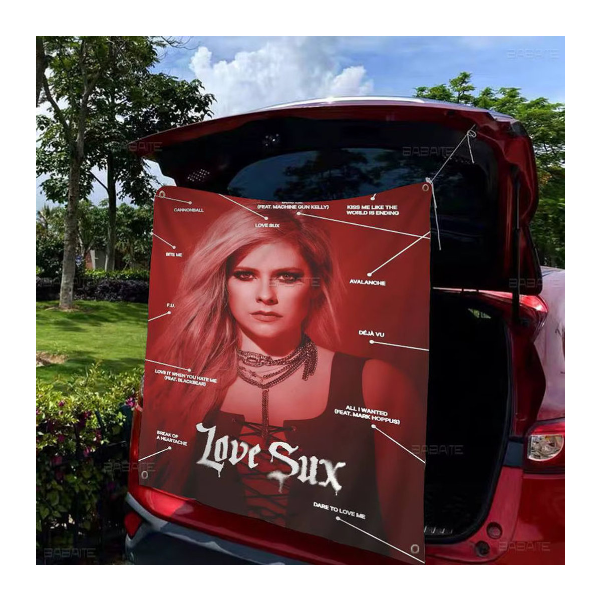 Potdemiel Wanddeko Avril Lavigne Banner in Rot aus Textil für Wohnzimmer und Zuhause - Bild 2