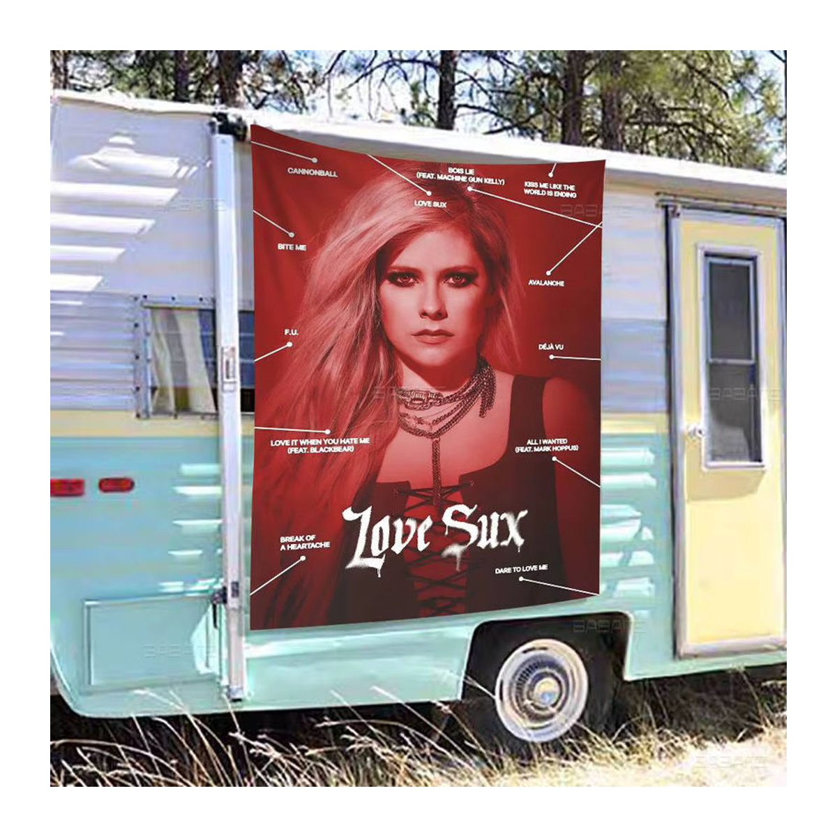 Potdemiel Wanddeko Avril Lavigne Banner in Rot aus Textil für Wohnzimmer und Zuhause - Bild 4
