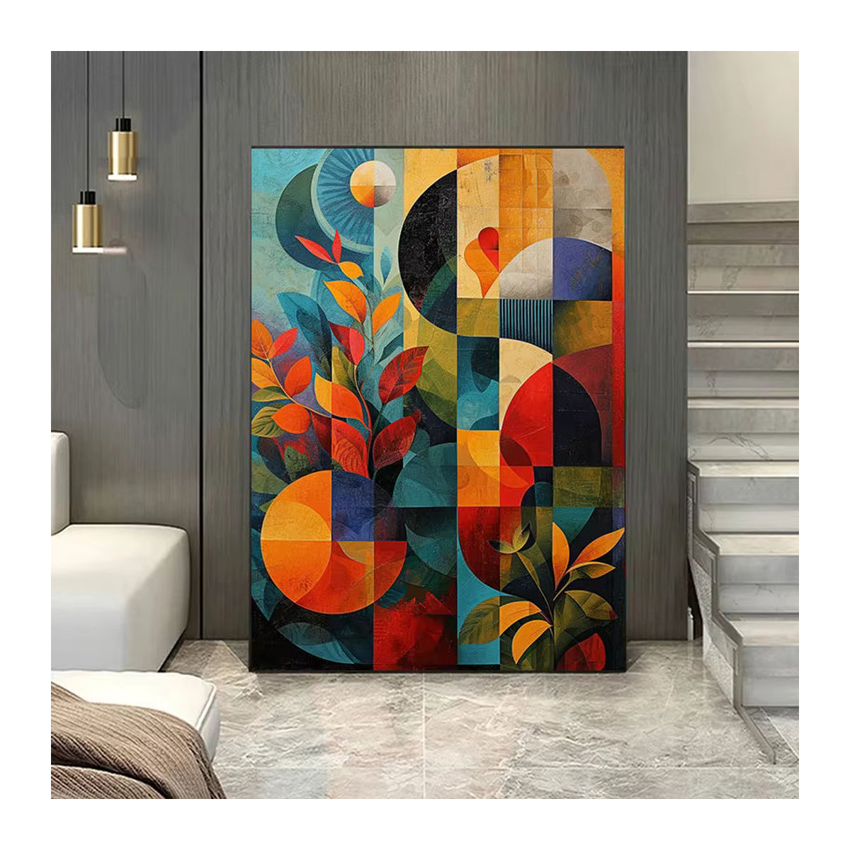 Potdemiel Wanddekoration Abstrakte Blumen Leinwand als moderner Textildruck in Mehrfarbig - Bild 1