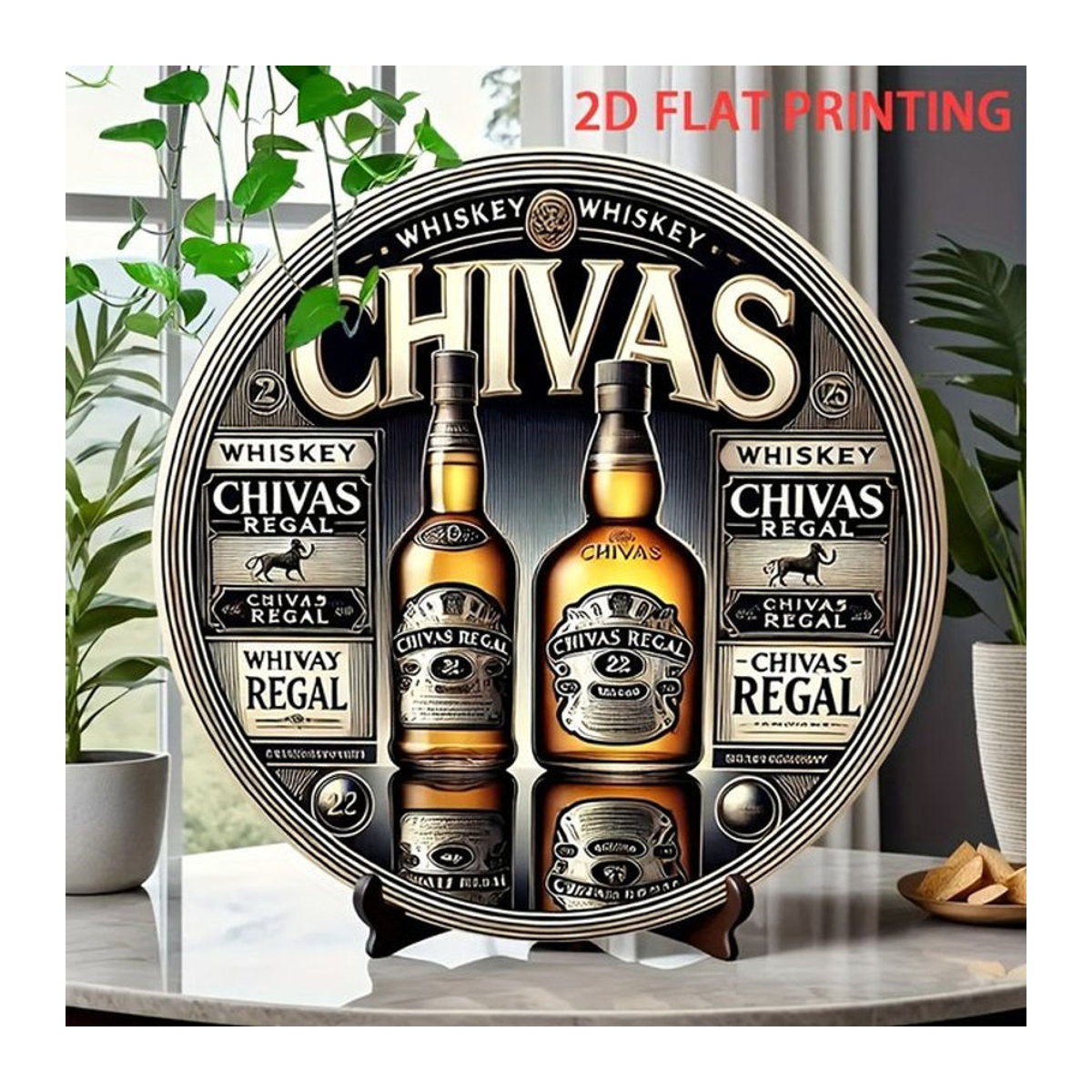 Potdemiel Wanddekoration Chivas Regal Whiskey Bottles Rundes Metallschild Mehrfarbig - Bild 1