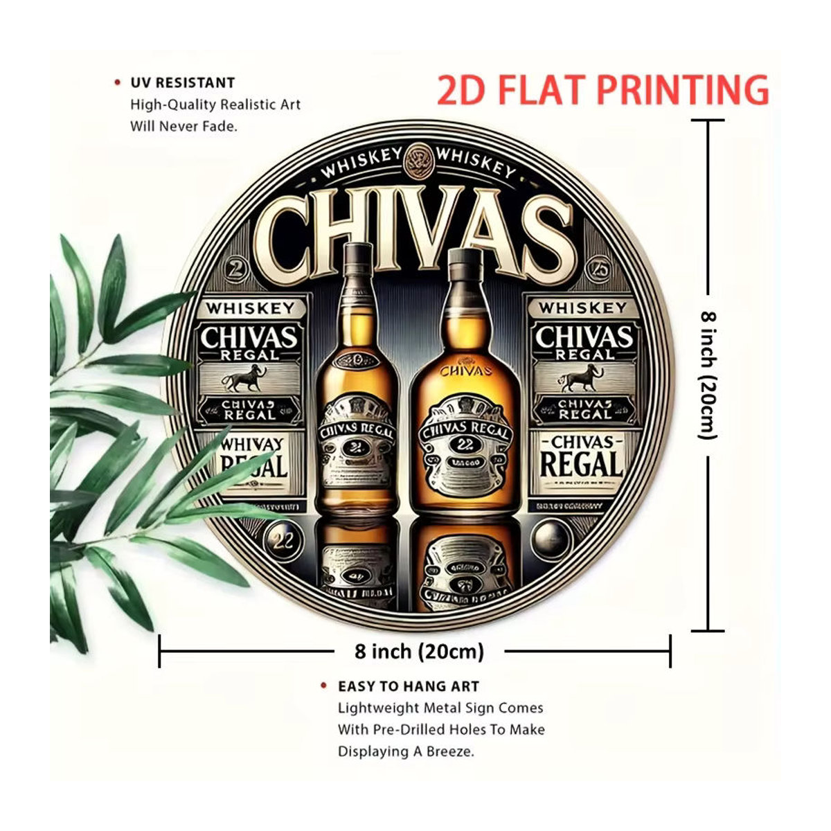 Potdemiel Wanddekoration Chivas Regal Whiskey Bottles Rundes Metallschild Mehrfarbig - Bild 3