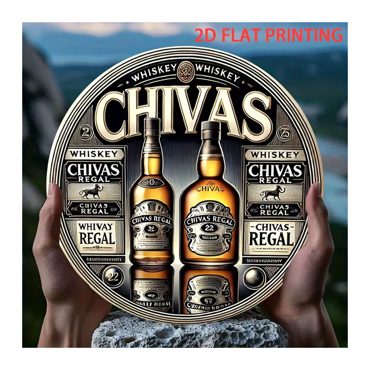 Potdemiel Wanddekoration Chivas Regal Whiskey Bottles Rundes Metallschild Mehrfarbig - Bild 4