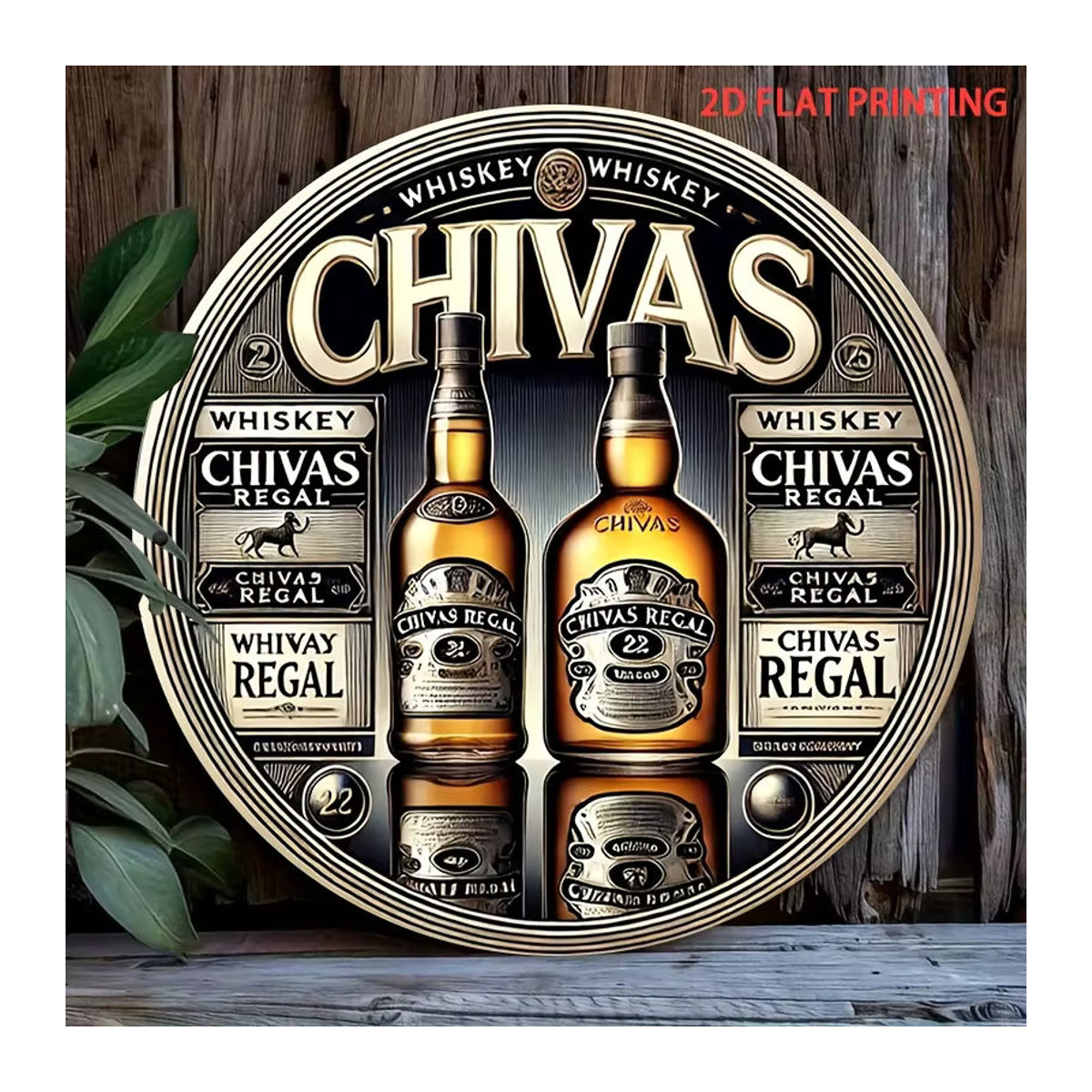 Potdemiel Wanddekoration Chivas Regal Whiskey Bottles Rundes Metallschild Mehrfarbig - Bild 5