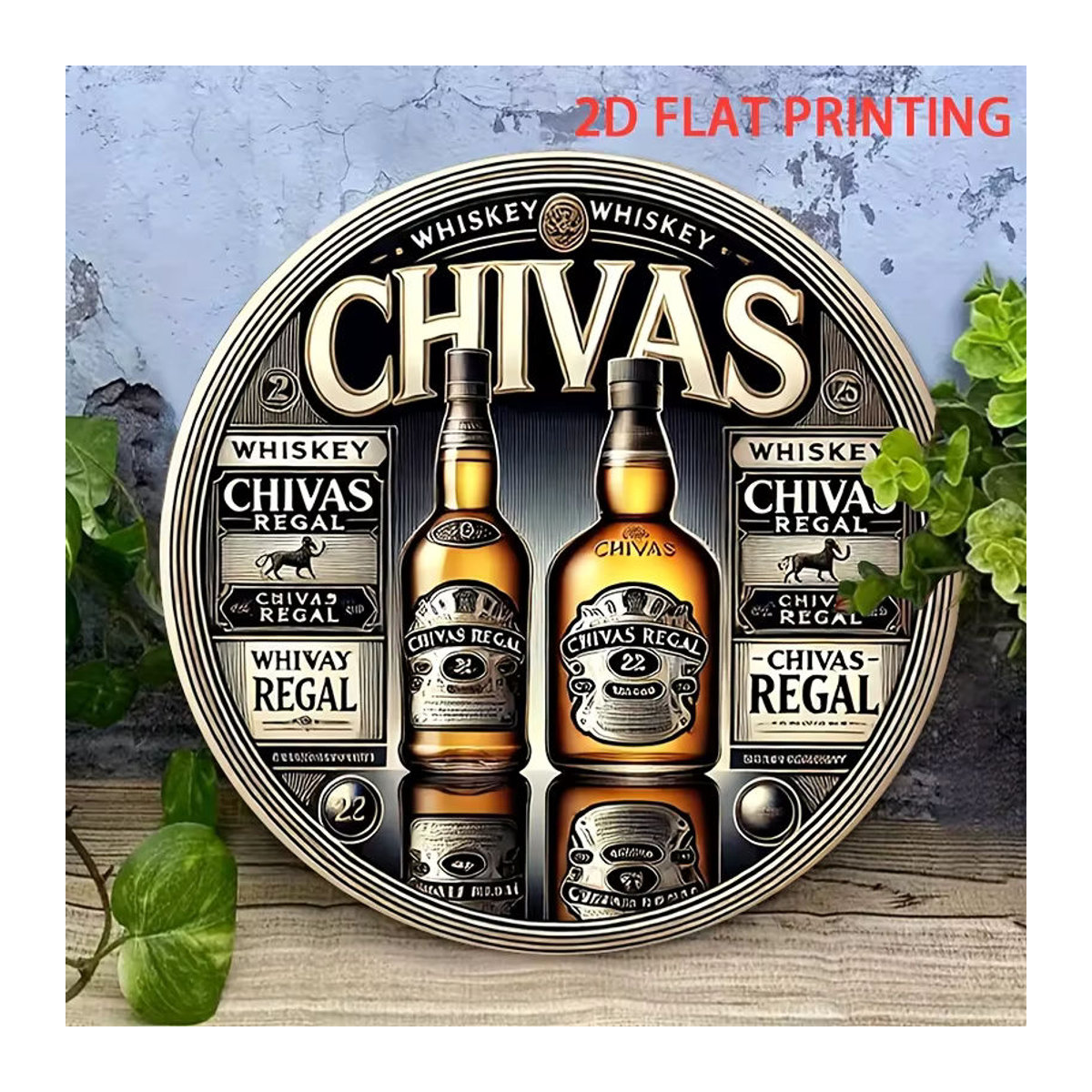 Potdemiel Wanddekoration Chivas Regal Whiskey Bottles Rundes Metallschild Mehrfarbig - Bild 6