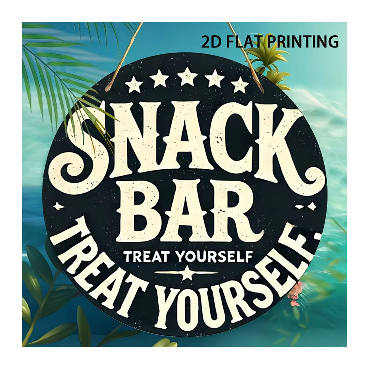 Potdemiel Wanddekoration Snack Bar Treat Yourself Today – Rundes Holzschild in Schwarz mit Sternen-Design und Schnur zum Aufhängen - Bild 4