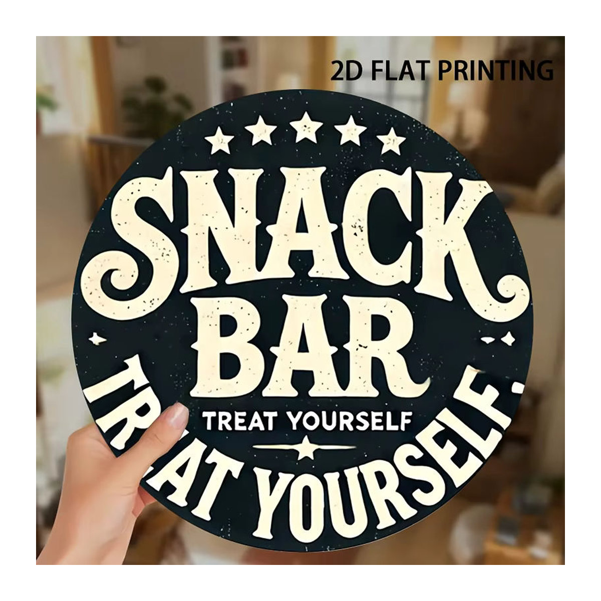 Potdemiel Wanddekoration Snack Bar Treat Yourself Today – Rundes Holzschild in Schwarz mit Sternen-Design und Schnur zum Aufhängen - Bild 5