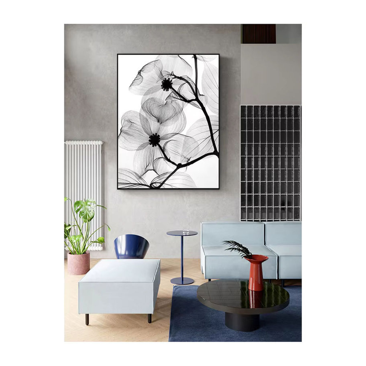 Potdemiel Wandkunst Abstraktes Blumen Poster Minimalistischer Leinwanddruck in Schwarz Weiß und Mehrfarbig - Bild 1