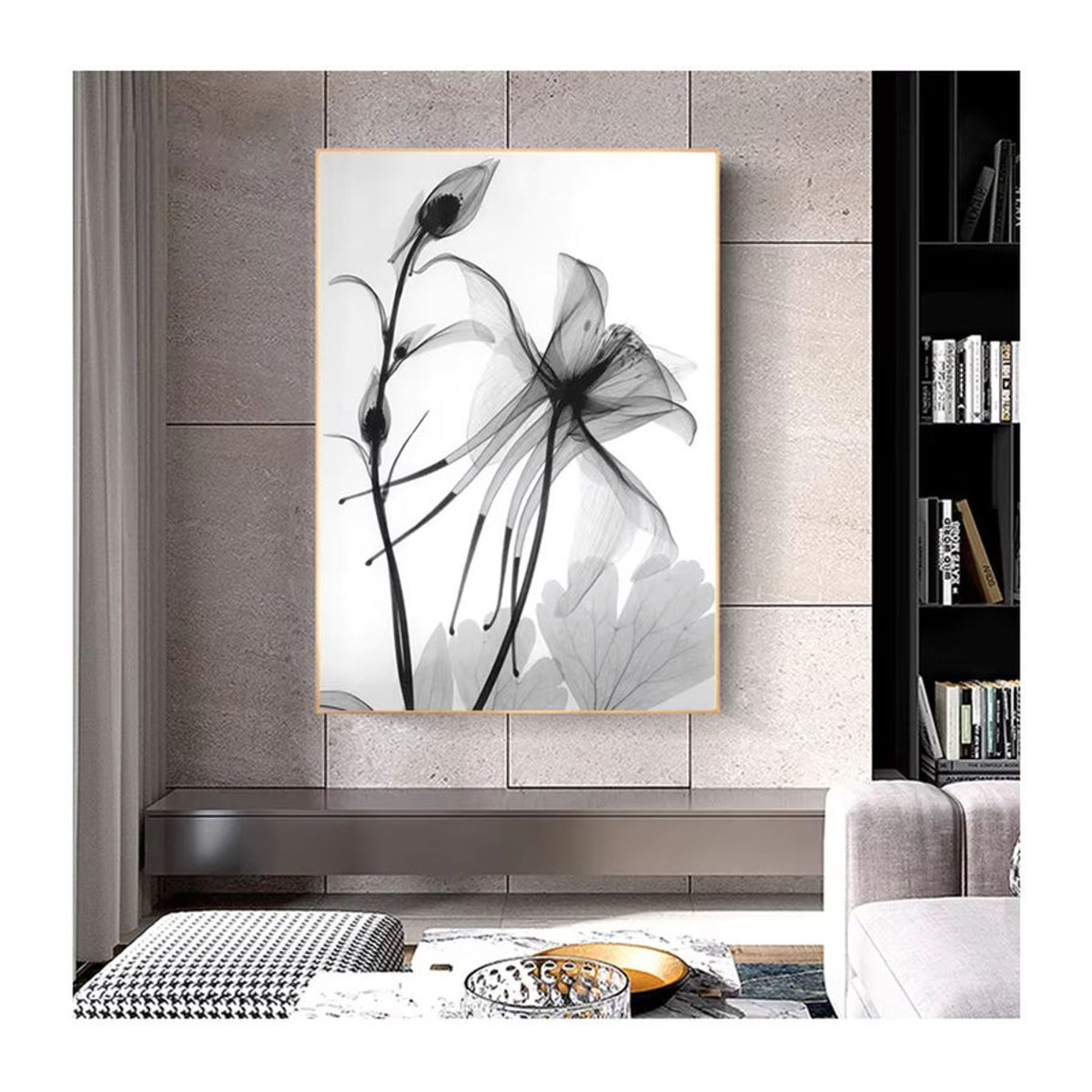 Potdemiel Wandkunst Abstraktes Blumen Poster Minimalistischer Leinwanddruck in Schwarz Weiß und Mehrfarbig - Bild 2