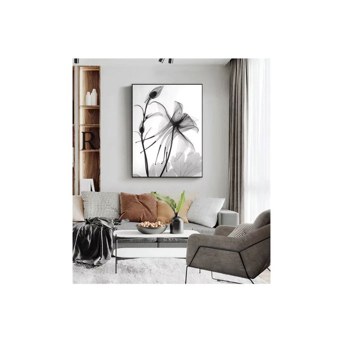 Potdemiel Wandkunst Abstraktes Blumen Poster Minimalistischer Leinwanddruck in Schwarz Weiß und Mehrfarbig - Bild 5