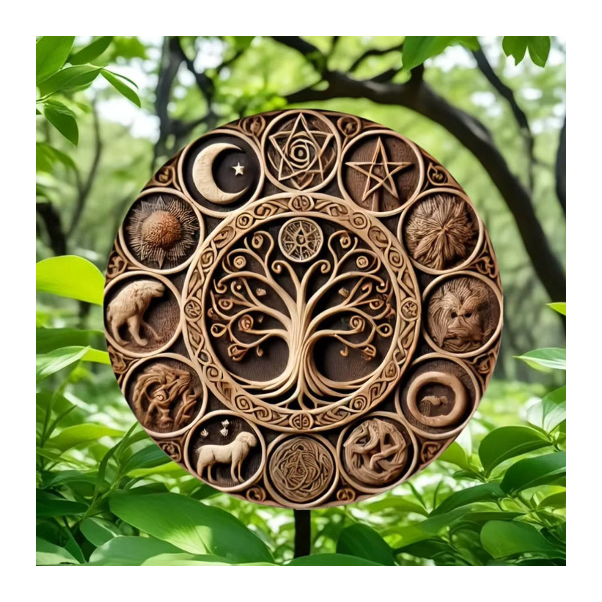 Potdemiel Wandkunst Baum des Lebens Vintage Metall und Holz Dekoration in Braun, Rund - Bild 2