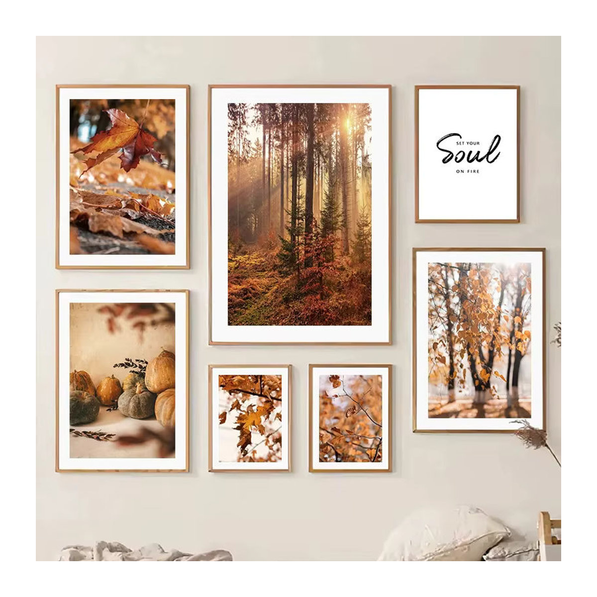 Potdemiel Wandkunst Herbstlandschaft mit Blättern und Blumen als modernes Leinwandgemälde in Mehrfarbig - Bild 1