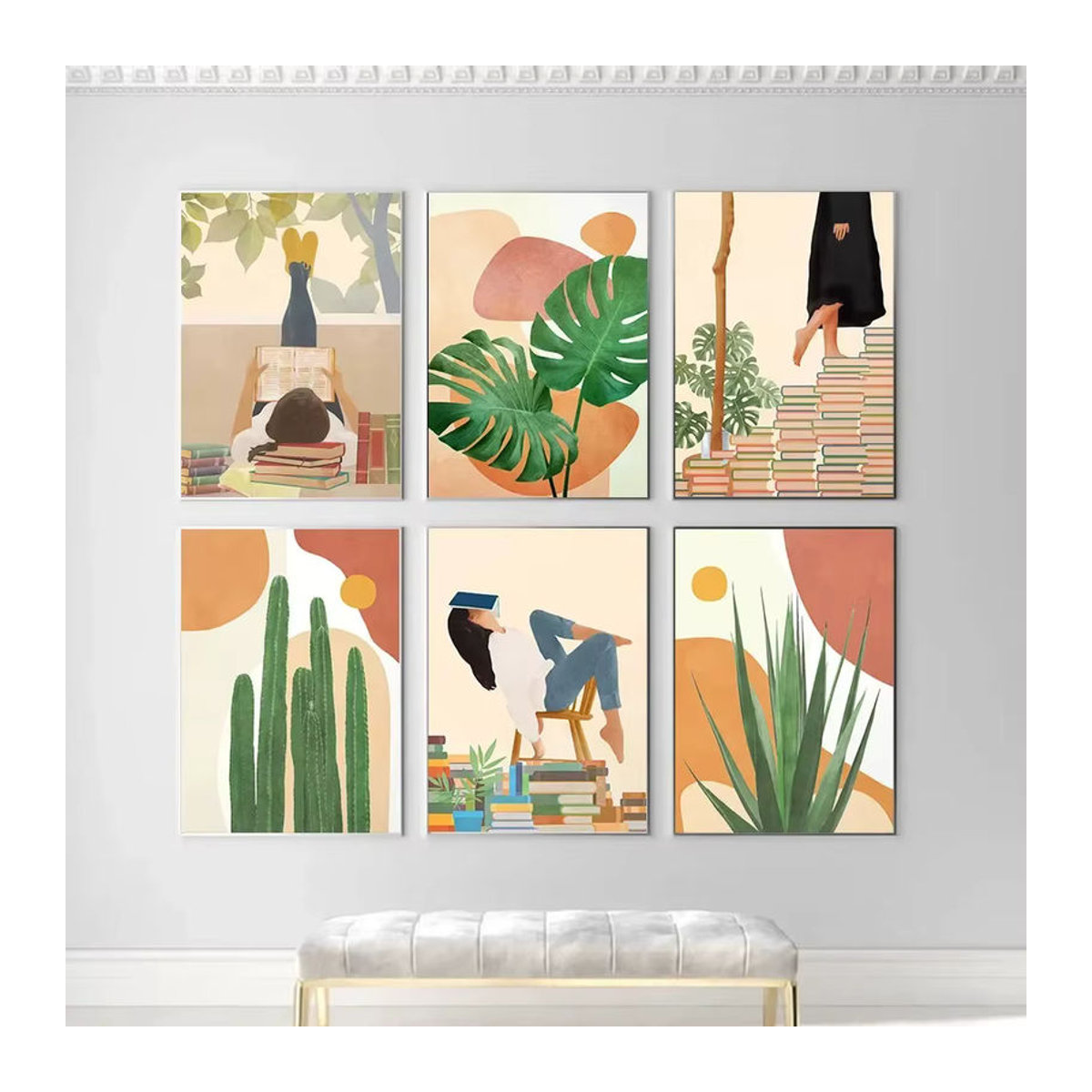 Potdemiel Wandkunst Leinwand Abstraktes Boho Mädchen Porträt und Florale Motive in Mehrfarbig - Bild 2
