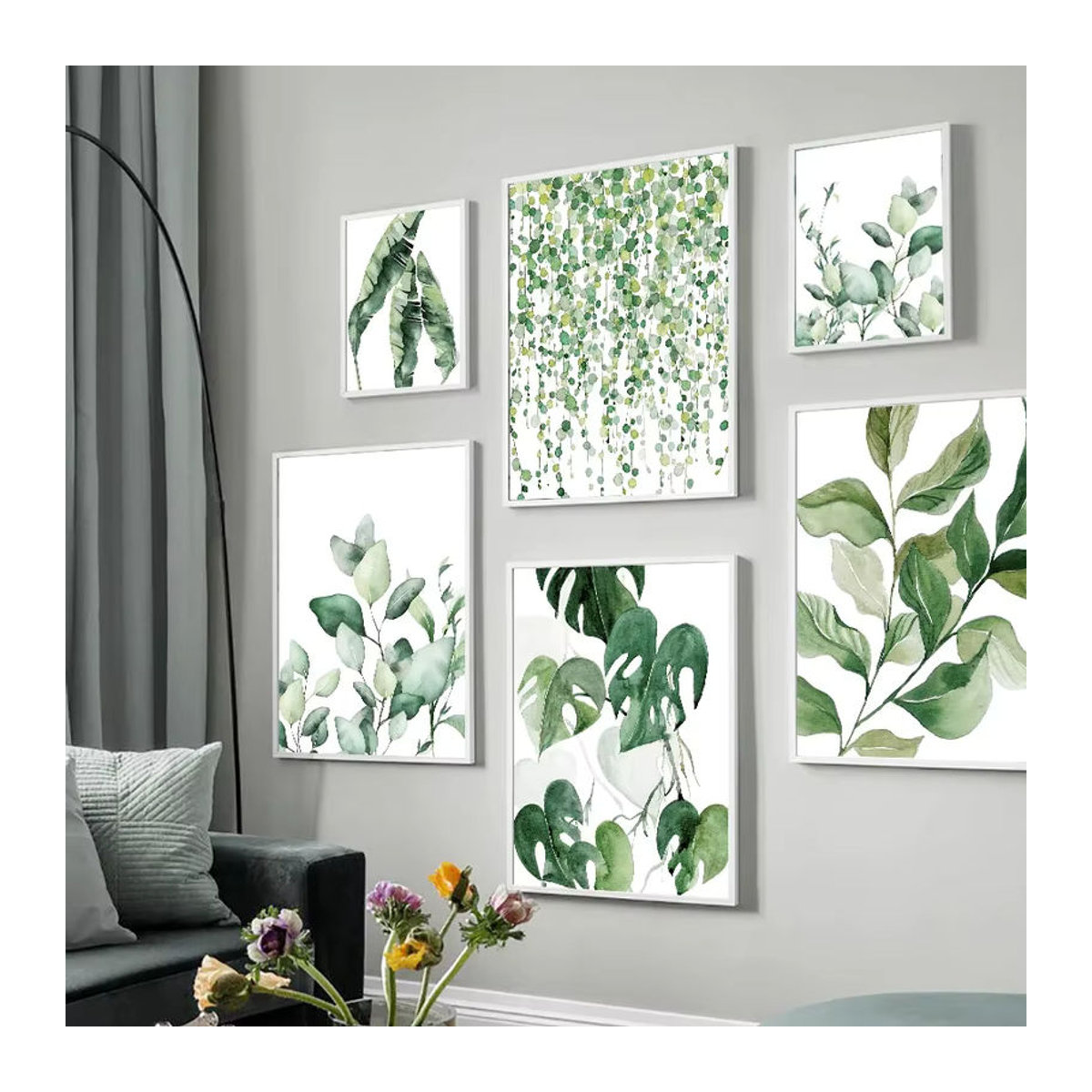 Potdemiel Wandkunst Leinwand im modernen Nordic Stil mit grünem Blatt- und Floral-Motiv im Hochformat - Bild 2
