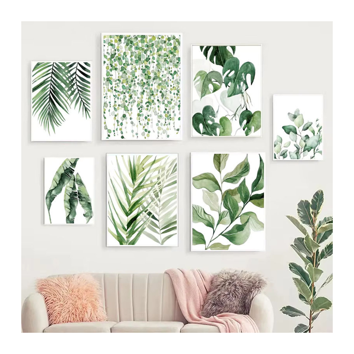 Potdemiel Wandkunst Leinwand im modernen Nordic Stil mit grünem Blatt- und Floral-Motiv im Hochformat - Bild 3