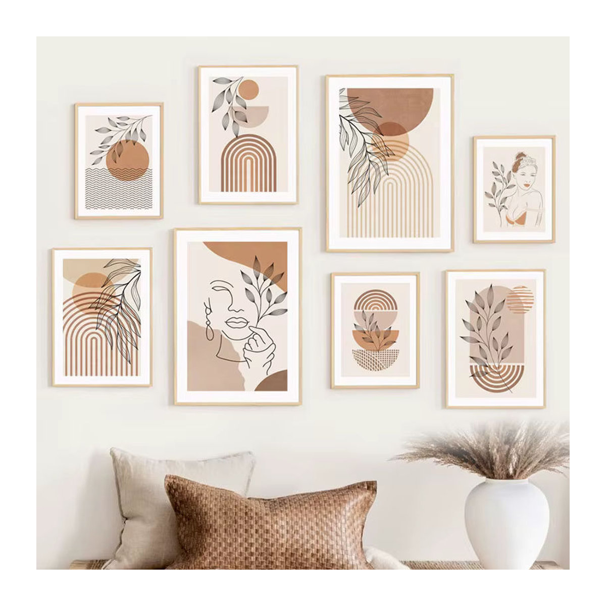 Potdemiel Wandkunst Leinwand in Beige mit abstraktem Bohemian Design für deine Heimdekoration - Bild 1