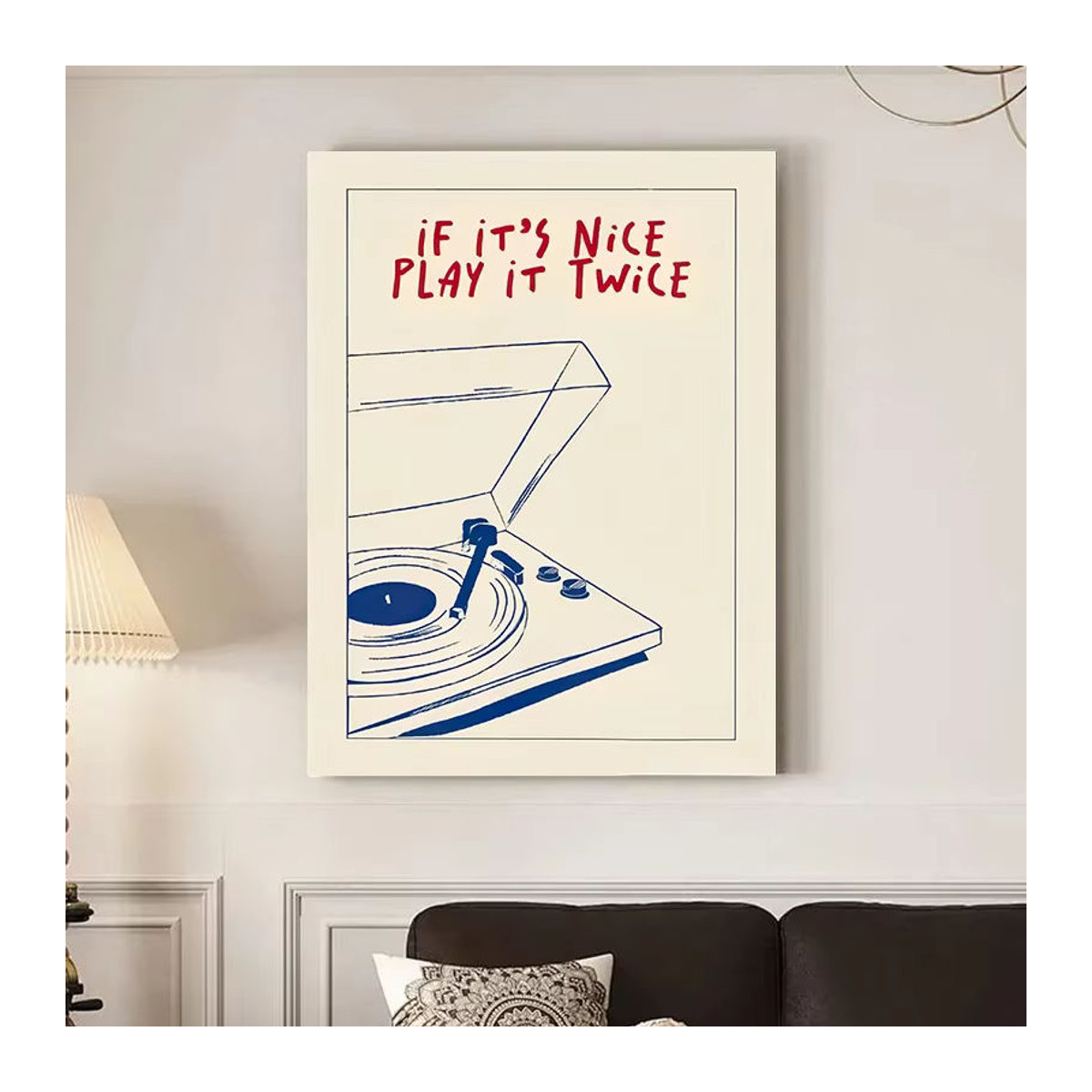 Potdemiel Wandkunst Leinwandgemälde If It's Nice Play It Twice in Weiß mit Musikmotiv und Typografie im Vintage-Stil - Bild 3