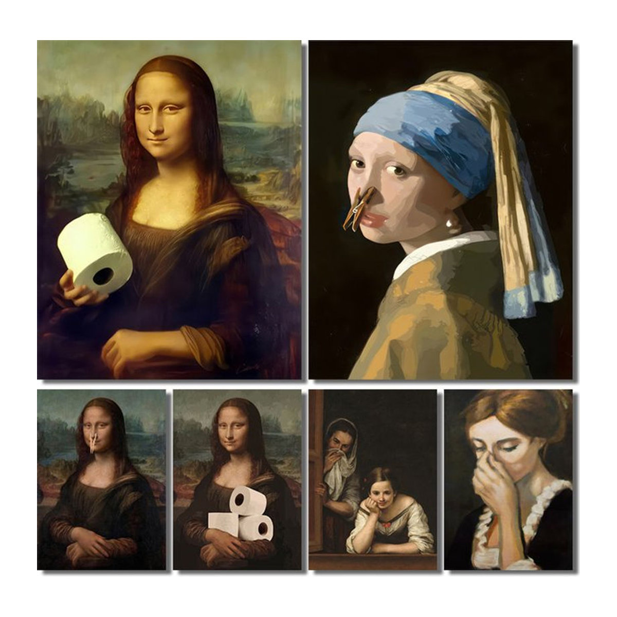 Potdemiel Wandkunst Mona Lisa Abstraktes Porträt als mehrfarbiges Leinwandgemälde für deine Badezimmer-Dekoration - Bild 1