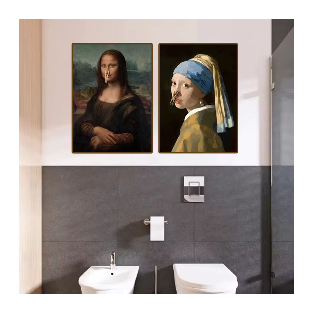 Potdemiel Wandkunst Mona Lisa Abstraktes Porträt als mehrfarbiges Leinwandgemälde für deine Badezimmer-Dekoration - Bild 2
