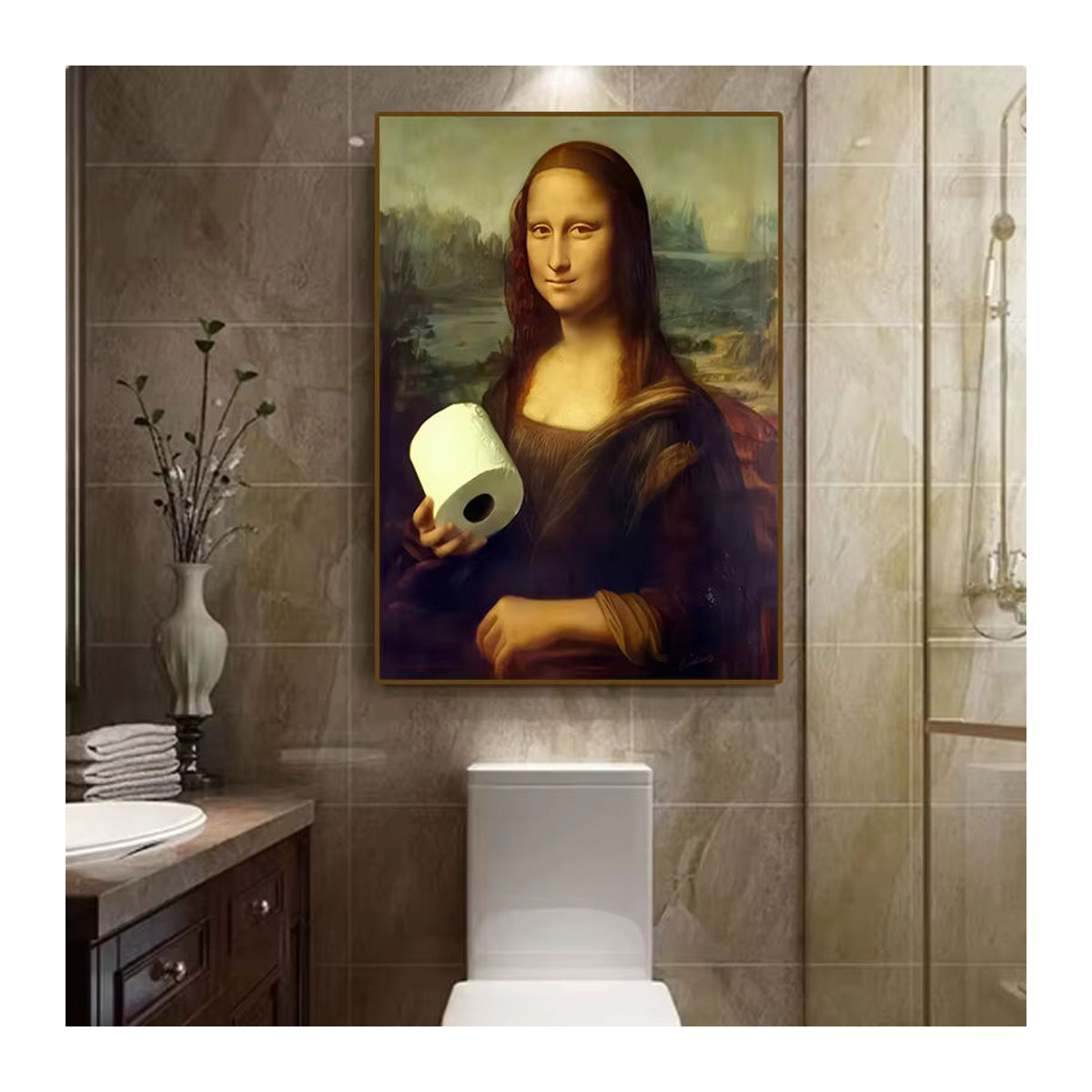 Potdemiel Wandkunst Mona Lisa Abstraktes Porträt als mehrfarbiges Leinwandgemälde für deine Badezimmer-Dekoration - Bild 3
