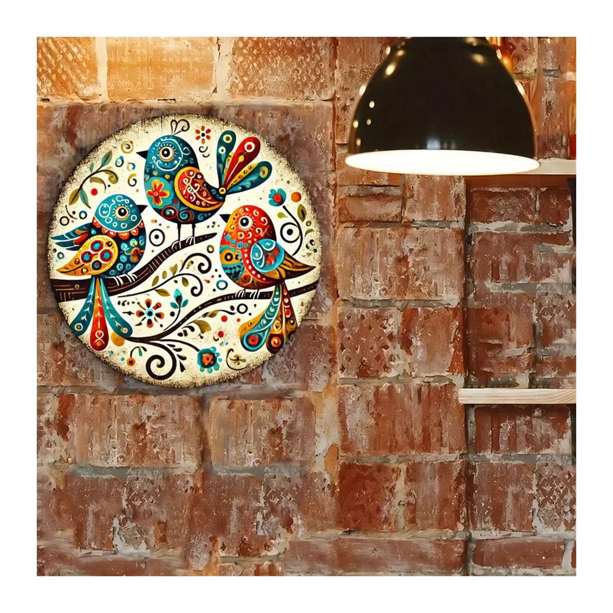 Potdemiel Wandkunst Vogel-Trio aus Metall, Rundes Eisen-Schild mit Blumen-Motiv in Mehrfarbig, Durchmesser: 20,3 cm - Bild 5