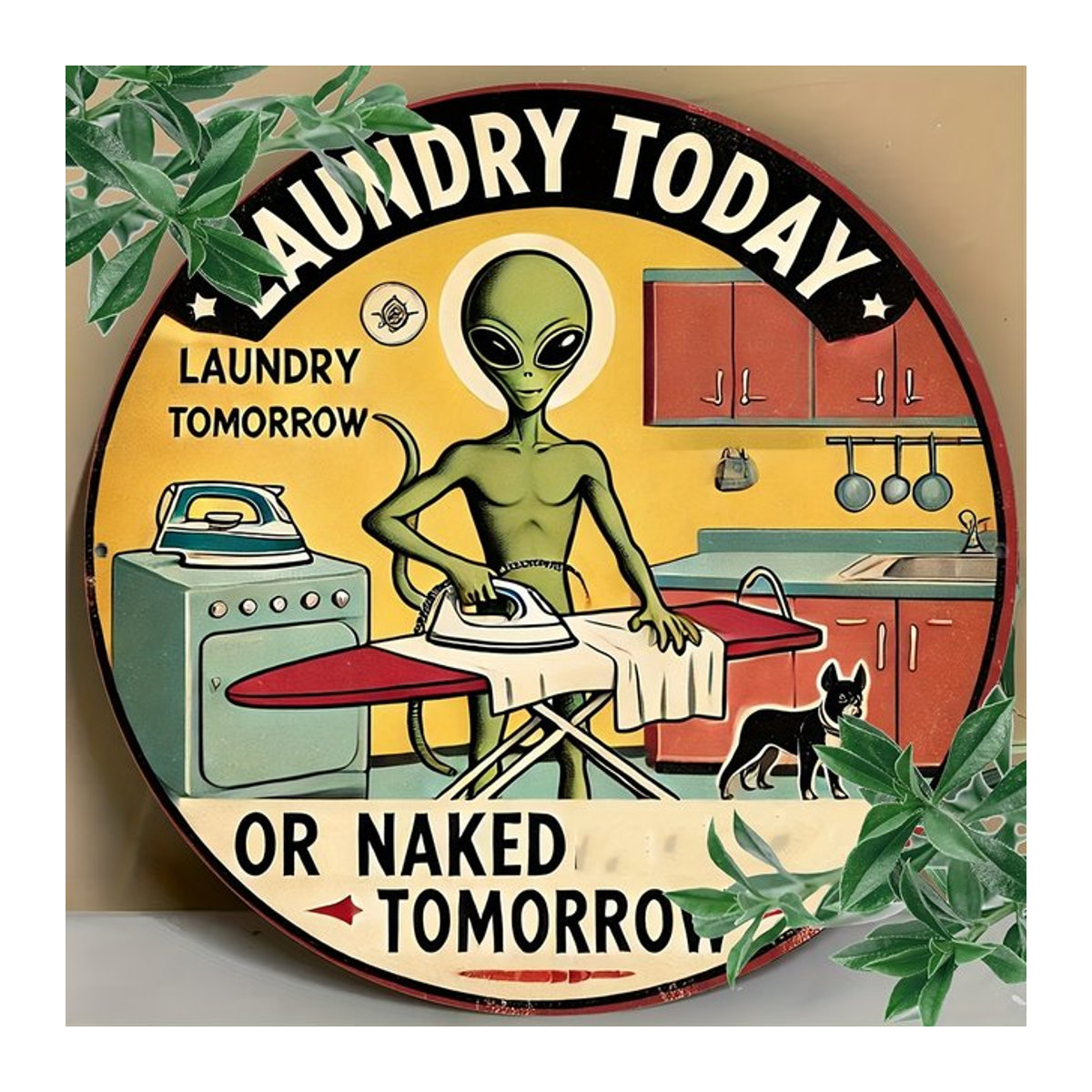 Potdemiel Wandkunstschild Alien Laundry Today im Vintage-Stil aus Metall, mehrfarbig, B/H: 20,3 x 20,3 cm - Bild 1