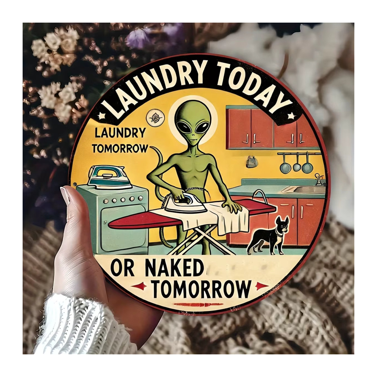 Potdemiel Wandkunstschild Alien Laundry Today im Vintage-Stil aus Metall, mehrfarbig, B/H: 20,3 x 20,3 cm - Bild 4
