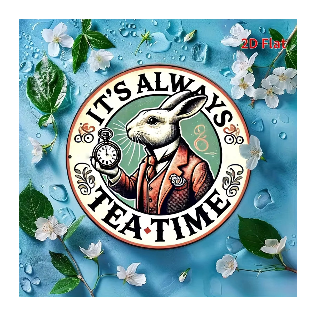 Potdemiel Wandkunstschild aus Metall im Vintage-Stil It's Always Tea Time mit Kaninchen und Uhr, mehrfarbig, B/B: 20,3 x 20,3 cm - Bild 4