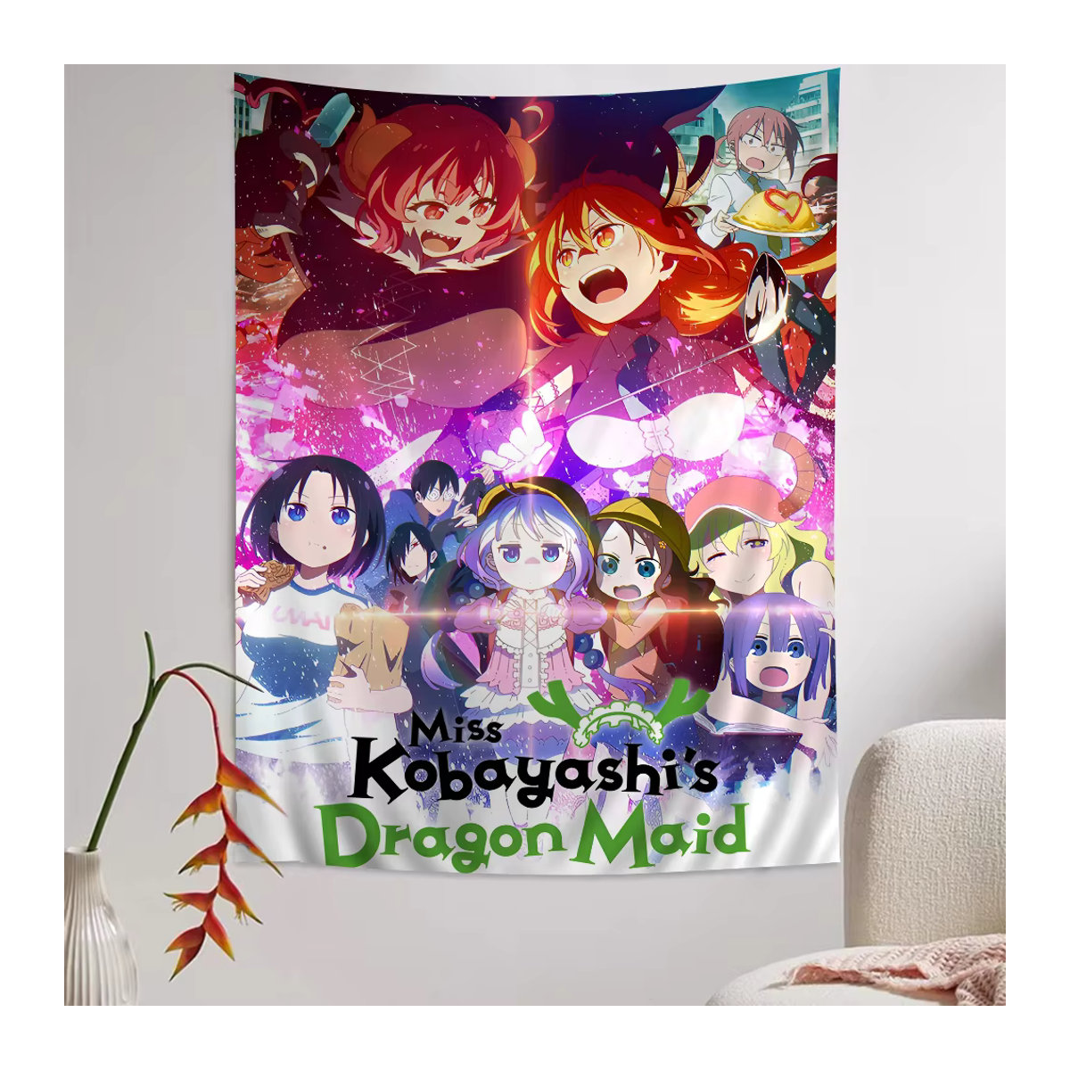 Potdemiel Wandteppich Anime Miss Kobayashi Drachenmädchen im Tarot-Stil, mehrfarbig, Textil, rechteckig - Bild 3