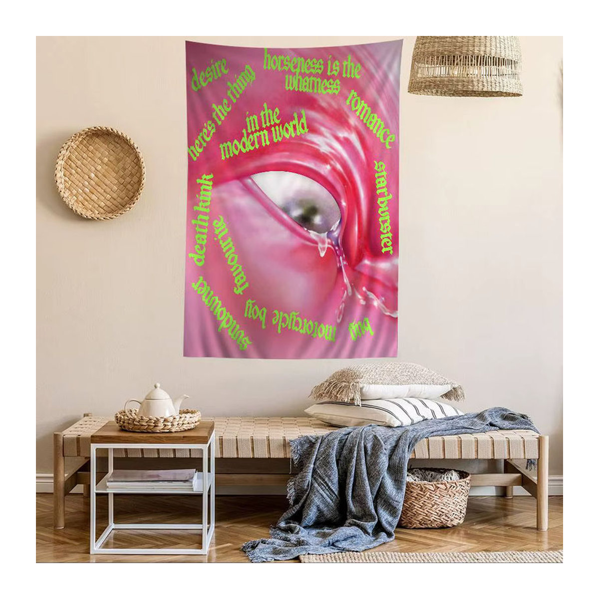 Potdemiel Wandteppich Fontaines DC Romantik in Rosa, Bohemian Wandbehang mit Porträt-Druck für deine Raumdekoration, B/H: 90 x 50 cm - Bild 3