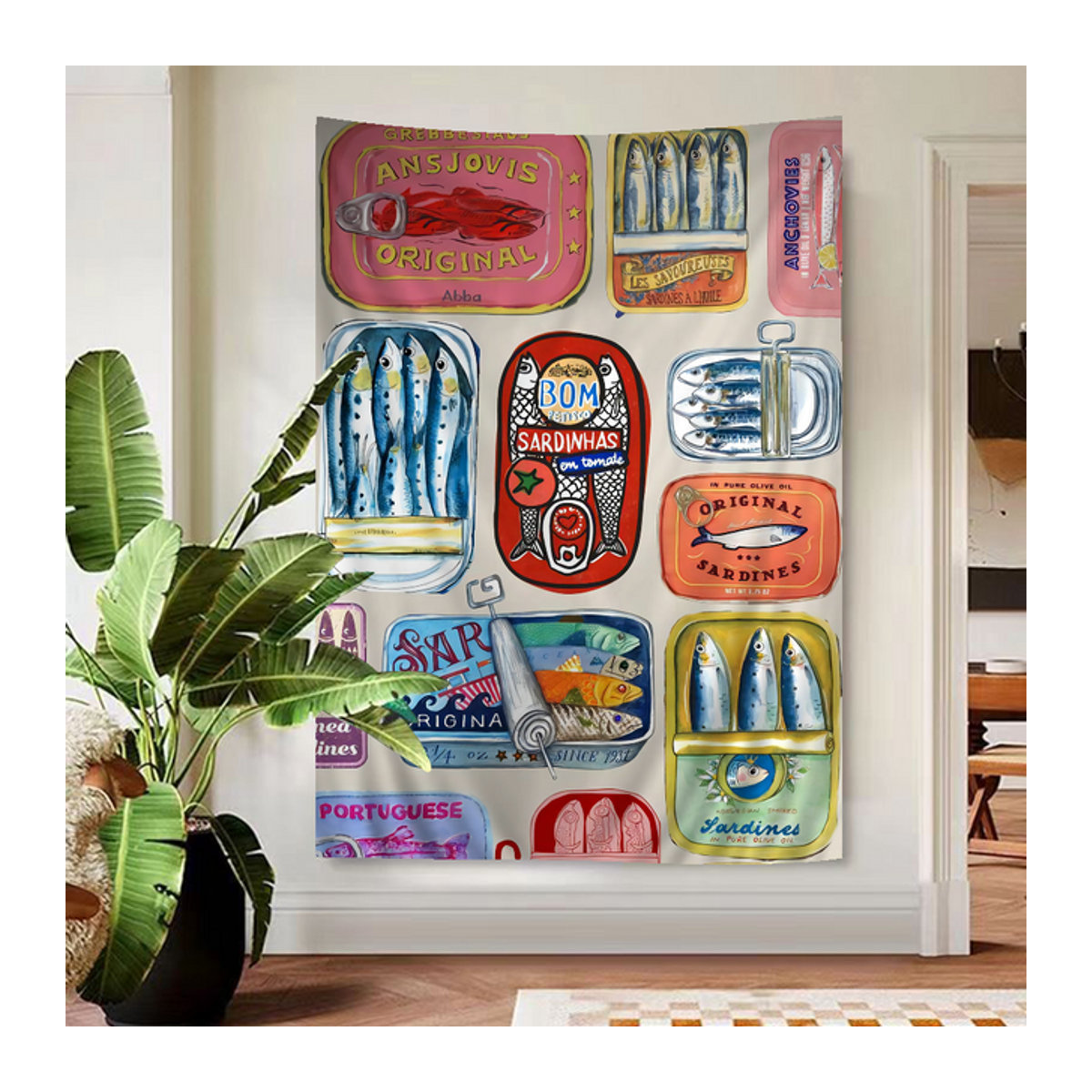 Potdemiel Wandteppich im Bohemian-Stil mit Fisch- und Meeresmotiven, mehrfarbig, Textil, B/H: 70 x 50 cm - Bild 1