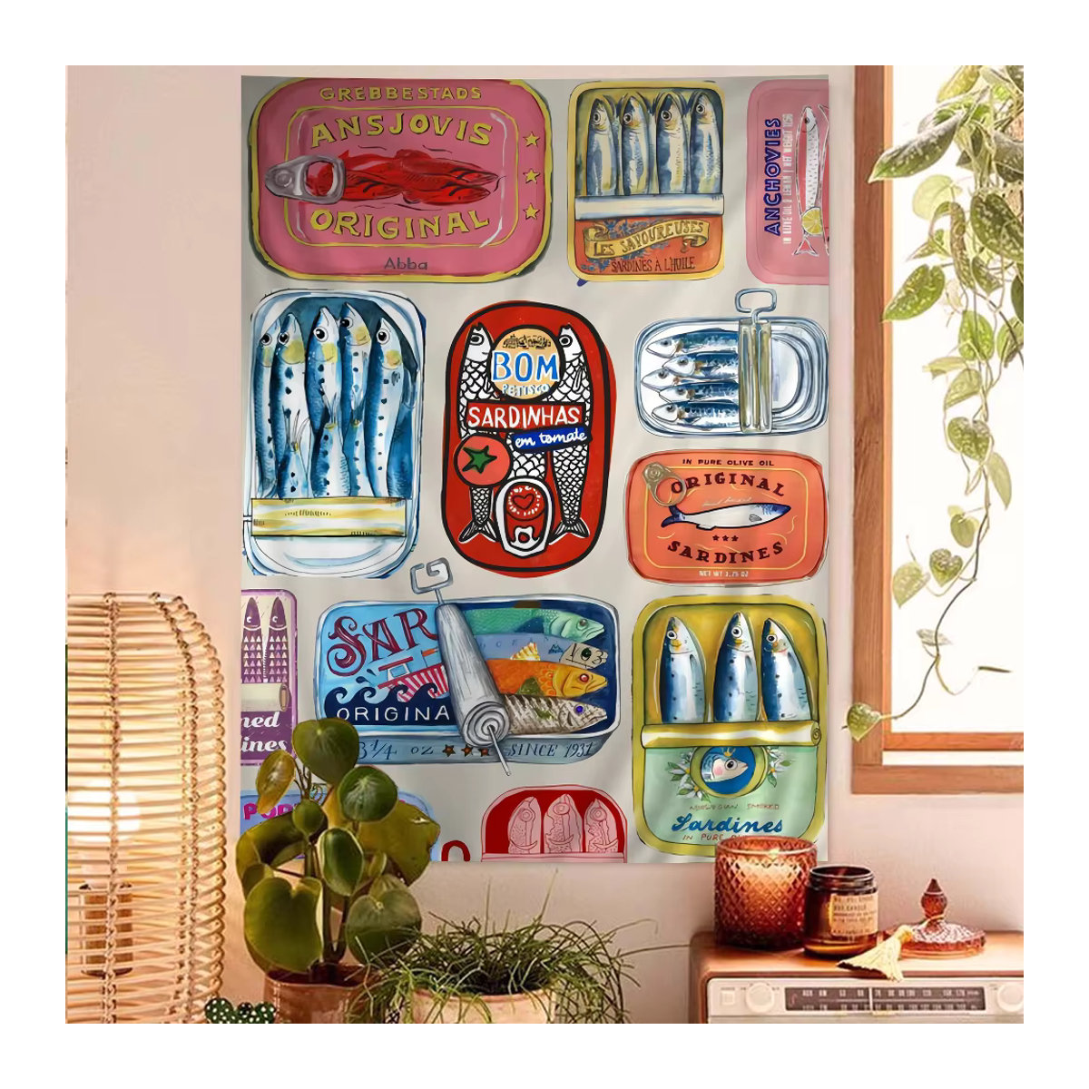 Potdemiel Wandteppich im Bohemian-Stil mit Fisch- und Meeresmotiven, mehrfarbig, Textil, B/H: 70 x 50 cm - Bild 3