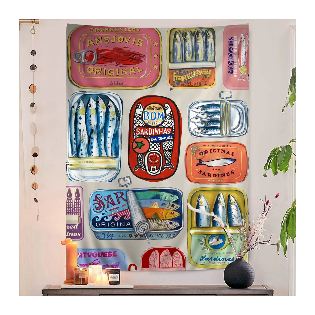 Potdemiel Wandteppich im Bohemian-Stil mit Fisch- und Meeresmotiven, mehrfarbig, Textil, B/H: 70 x 50 cm - Bild 4
